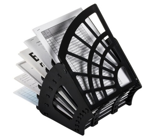 Лоток для бумаг веерный STAFF 7-ми секционный, 6 отделений, сетчатый, черный, 237023