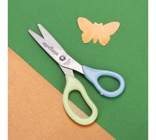 Ножницы ЮНЛАНДИЯ, 135 мм, с футляром для лезвий, мятно-голубые, блистер, 237110