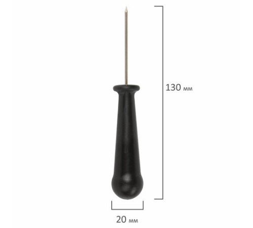 Шило канцелярское малое STAFF, общая длина 130 мм, диаметр иглы 2 мм, ручка черная, 237175