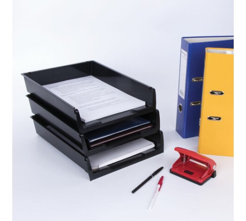 Лотки горизонтальные для бумаг, КОМПЛЕКТ 3 шт., 340х270х70 мм, черный, BRAUBERG 