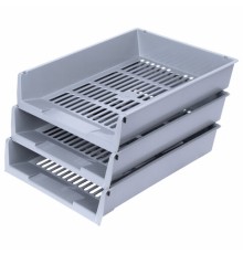 Лотки горизонтальные для бумаг, КОМПЛЕКТ 3 шт., 340х270х70 мм, серый, BRAUBERG 