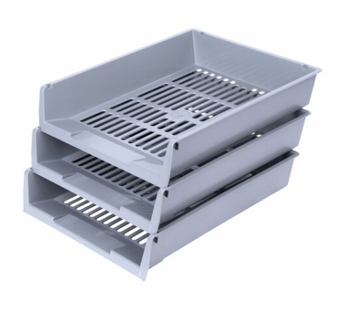 Лотки горизонтальные для бумаг, КОМПЛЕКТ 3 шт., 340х270х70 мм, серый, BRAUBERG 