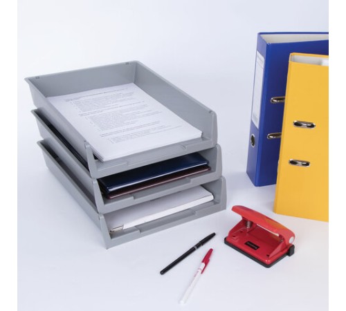 Лотки горизонтальные для бумаг, КОМПЛЕКТ 3 шт., 340х270х70 мм, серый, BRAUBERG 