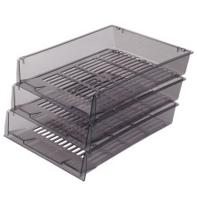 Лотки горизонтальные для бумаг, КОМПЛЕКТ 3 шт., 340х270х70 мм, тонированный серый, BRAUBERG 