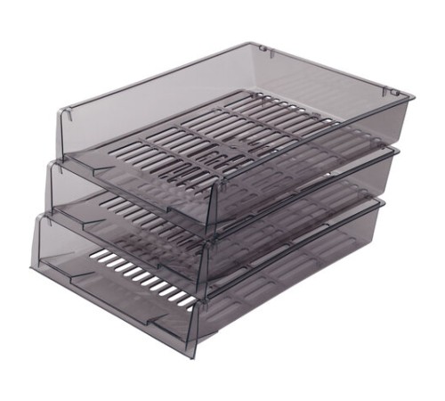 Лотки горизонтальные для бумаг, КОМПЛЕКТ 3 шт., 340х270х70 мм, тонированный серый, BRAUBERG 