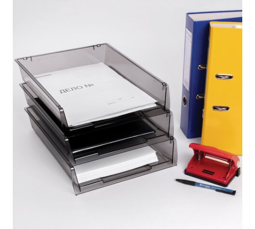 Лотки горизонтальные для бумаг, КОМПЛЕКТ 3 шт., 340х270х70 мм, тонированный серый, BRAUBERG 