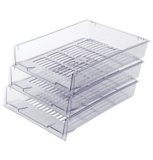 Лотки горизонтальные для бумаг, КОМПЛЕКТ 3 шт., 340х270х70 мм, прозрачный, BRAUBERG 