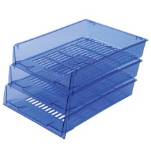 Лотки горизонтальные для бумаг, КОМПЛЕКТ 3 шт., 340х270х70 мм, тонированный синий, BRAUBERG 