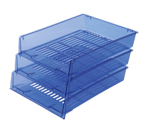 Лотки горизонтальные для бумаг, КОМПЛЕКТ 3 шт., 340х270х70 мм, тонированный синий, BRAUBERG 