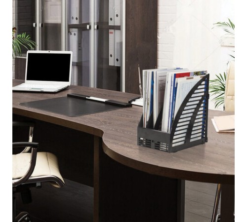 Лоток вертикальный для бумаг STAFF, 245х165х285 мм, 3 отделения, сетчатый, сборный, черный, 237293