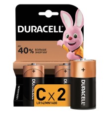 Батарейки КОМПЛЕКТ 2 шт., DURACELL Basic ОРИГИНАЛ, С (LR14, 14А), алкалиновые, блистер