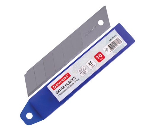 Лезвия для ножей ширина 25 мм BRAUBERG, КОМПЛЕКТ 10 шт., в пластиковом пенале, 237449