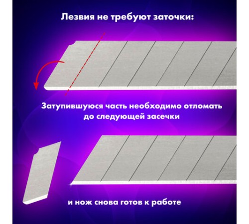 Лезвия для ножей ширина 25 мм BRAUBERG, КОМПЛЕКТ 10 шт., в пластиковом пенале, 237449