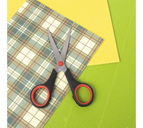 Ножницы STAFF EVERYDAY, 150 мм, бюджет, резиновые вставки, черно-красные, ПВХ чехол, 237497.