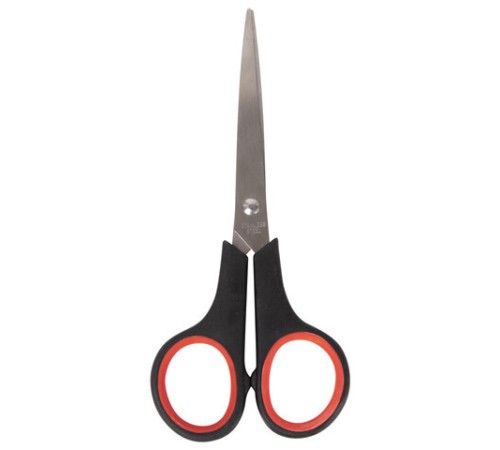 Ножницы STAFF EVERYDAY, 150 мм, бюджет, резиновые вставки, черно-красные, ПВХ чехол, 237497.