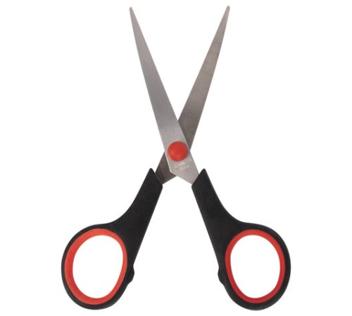 Ножницы STAFF EVERYDAY, 150 мм, бюджет, резиновые вставки, черно-красные, ПВХ чехол, 237497.