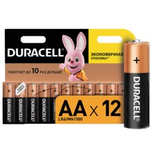 Батарейки КОМПЛЕКТ 12 шт., DURACELL Basic ОРИГИНАЛ, AA (LR6, 15А), алкалиновые, пальчиковые
