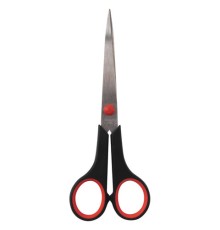 Ножницы STAFF EVERYDAY, 170 мм, бюджет, резиновые вставки, черно-красные, ПВХ чехол, 237498