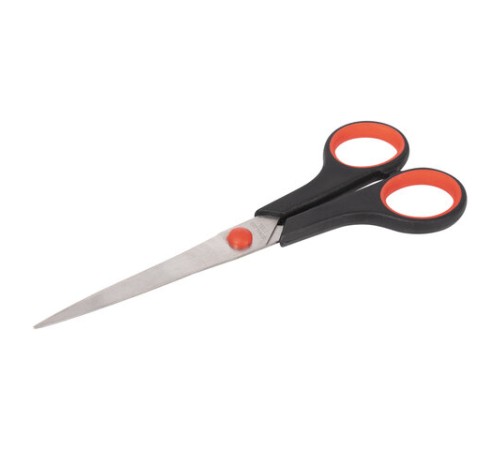 Ножницы STAFF EVERYDAY, 170 мм, бюджет, резиновые вставки, черно-красные, ПВХ чехол, 237498