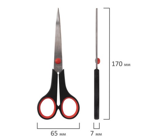 Ножницы STAFF EVERYDAY, 170 мм, бюджет, резиновые вставки, черно-красные, ПВХ чехол, 237498