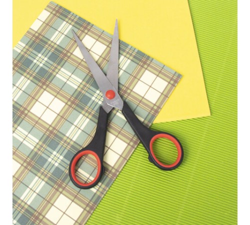 Ножницы STAFF EVERYDAY, 170 мм, бюджет, резиновые вставки, черно-красные, ПВХ чехол, 237498