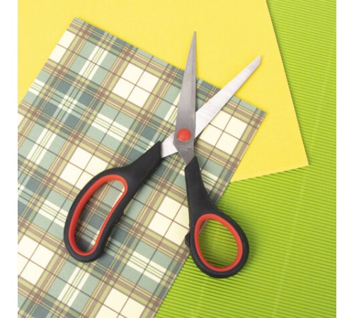 Ножницы STAFF EVERYDAY, 195 мм, бюджет, резиновые вставки, черно-красные, ПВХ чехол, 237499