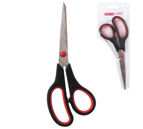Ножницы STAFF EVERYDAY, 195 мм, бюджет, резиновые вставки, черно-красные, ПВХ чехол, 237499