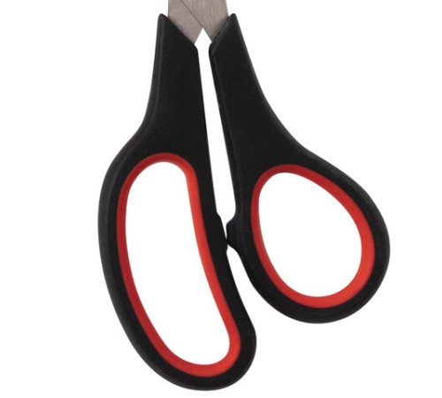 Ножницы STAFF EVERYDAY, 195 мм, бюджет, резиновые вставки, черно-красные, ПВХ чехол, 237499
