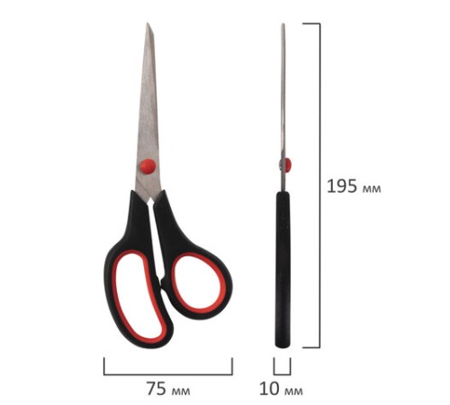 Ножницы STAFF EVERYDAY, 195 мм, бюджет, резиновые вставки, черно-красные, ПВХ чехол, 237499