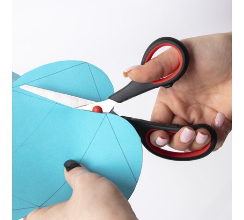 Ножницы STAFF EVERYDAY, 195 мм, бюджет, резиновые вставки, черно-красные, ПВХ чехол, 237499