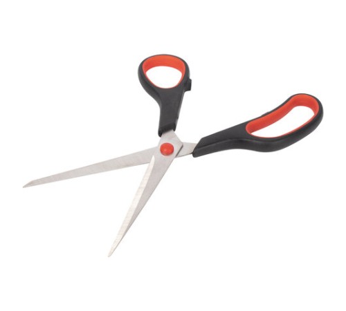 Ножницы STAFF EVERYDAY, 215 мм, бюджет, резиновые вставки, черно-красные, ПВХ чехол, 237500