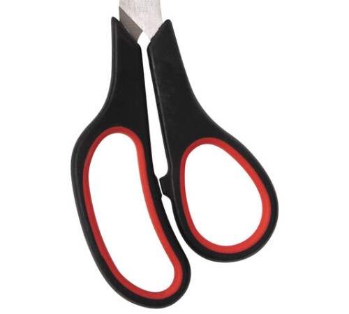 Ножницы STAFF EVERYDAY, 215 мм, бюджет, резиновые вставки, черно-красные, ПВХ чехол, 237500
