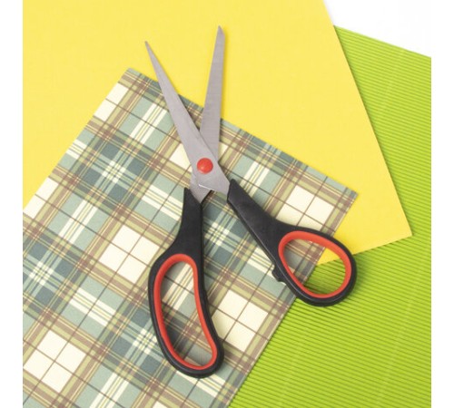 Ножницы STAFF EVERYDAY, 215 мм, бюджет, резиновые вставки, черно-красные, ПВХ чехол, 237500