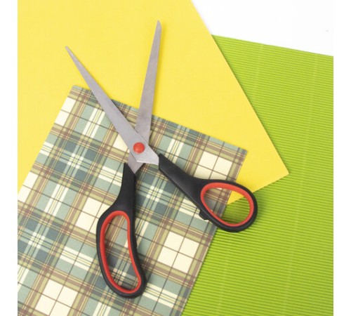 Ножницы STAFF EVERYDAY, 235 мм, бюджет, резиновые вставки, черно-красные, ПВХ чехол, 237501