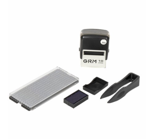 Штамп самонаборный (мини) 3-строчный, оттиск 26х12 мм, синий, GRM 10 DIY, КАССА В КОМПЛЕКТЕ, 116000000