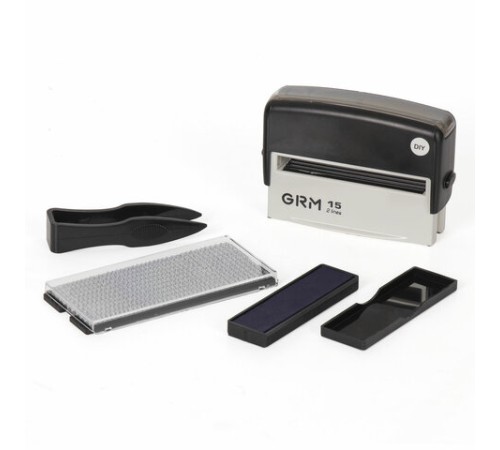 Штамп самонаборный 2-строчный, оттиск 69х10 мм, синий без рамки, GRM 15, КАССА В КОМПЛЕКТЕ, 116000090