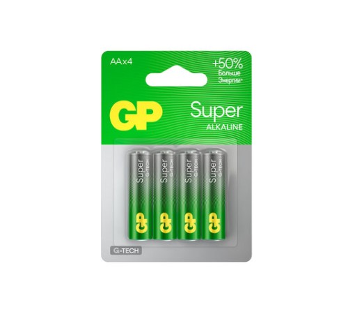 Батарейки КОМПЛЕКТ 4 шт., GP Super G-Tech, AA (LR6, 15А), алкалиновые, пальчиковые, блистер, 15A-2CR4 Батарейки КОМПЛЕКТ 4 шт., GP Super G-Tech, AA (LR6, 15А), алкалиновые, пальчиковые, блистер, 15A-2CR4
