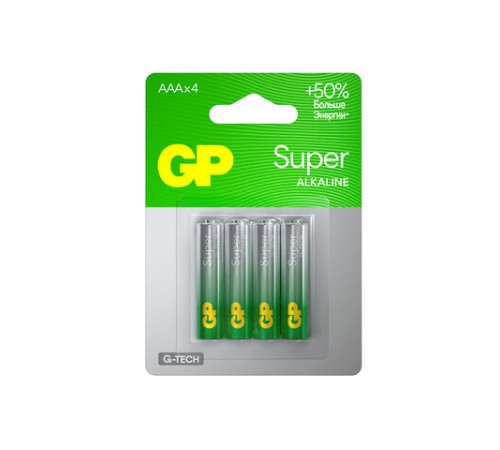 Батарейки КОМПЛЕКТ 4 шт., GP Super G-Tech, AAA (LR03, 24А), алкалиновые, мизинчиковые, блистер, 24A-2 Батарейки КОМПЛЕКТ 4 шт., GP Super G-Tech, AAA (LR03, 24А), алкалиновые, мизинчиковые, блистер, 24A-2