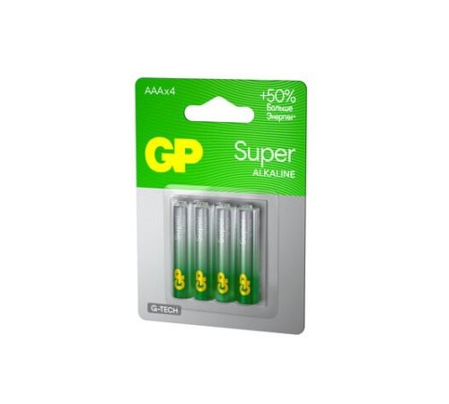 Батарейки КОМПЛЕКТ 4 шт., GP Super G-Tech, AAA (LR03, 24А), алкалиновые, мизинчиковые, блистер, 24A-2 Батарейки КОМПЛЕКТ 4 шт., GP Super G-Tech, AAA (LR03, 24А), алкалиновые, мизинчиковые, блистер, 24A-2
