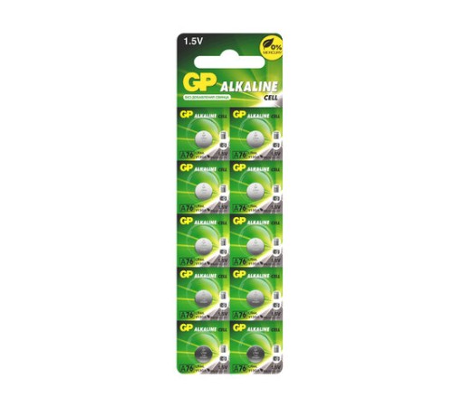 Батарейка GP Alkaline, A76 (G13, LR44), алкалиновая, 1 шт., в блистере (отрывной блок), A76-С10 Батарейка GP Alkaline, A76 (G13, LR44), алкалиновая, 1 шт., в блистере (отрывной блок), A76-С10