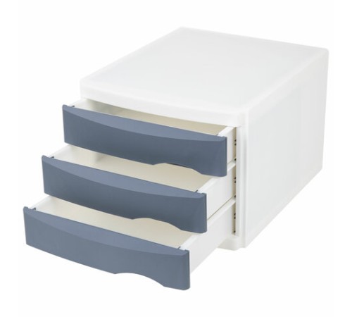 Бокс с 3 выдвижными лотками, корпус светлый, лотки серые, 235х300х355 мм, BRAUBERG 