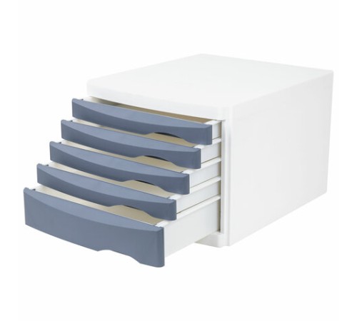 Бокс с 5 выдвижными лотками, корпус светлый, лотки серые, 235х300х355 мм, BRAUBERG 