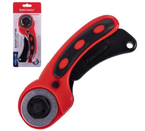 Нож раскройный роликовый 45 мм BRAUBERG PROFESSIONAL, круглое лезвие, резиновые вставки, 238087