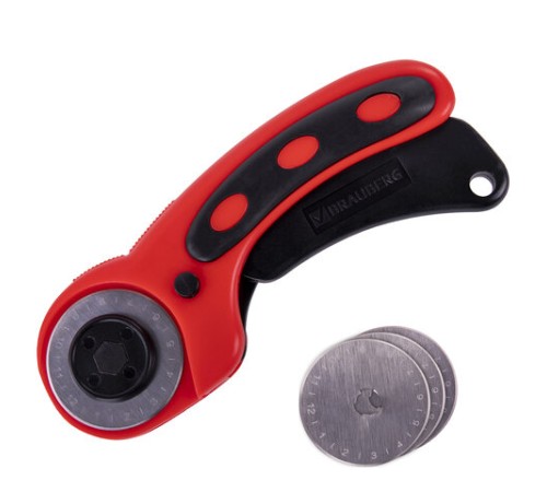 Нож раскройный роликовый 45 мм BRAUBERG PROFESSIONAL, 4 лезвия в комплекте, резиновые вставки, 238088