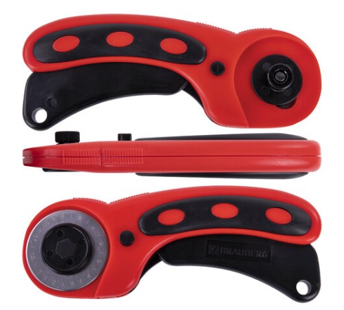 Нож раскройный роликовый 45 мм BRAUBERG PROFESSIONAL, 4 лезвия в комплекте, резиновые вставки, 238088