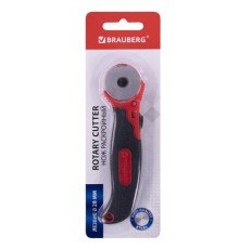Нож раскройный роликовый 28 мм BRAUBERG, круглое лезвие, резиновые вставки, 238089