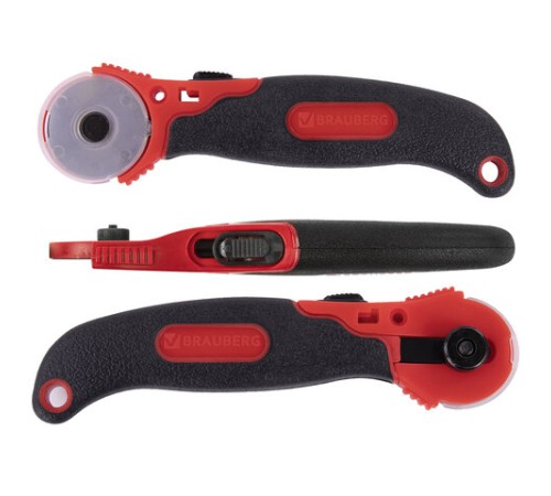 Нож раскройный роликовый 28 мм BRAUBERG, круглое лезвие, резиновые вставки, 238089
