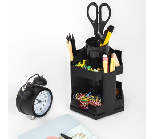 Подставка-органайзер BRAUBERG MAXI DESK, 10 отделений, вращающаяся, 157х140х175 мм, черная, 238093