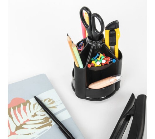 Подставка-органайзер BRAUBERG MINI, 10 отделений, вращающаяся, 107х107х130 мм, черная, 238094