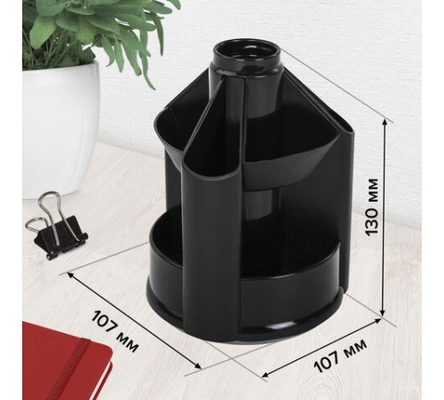 Подставка-органайзер BRAUBERG MINI, 10 отделений, вращающаяся, 107х107х130 мм, черная, 238094